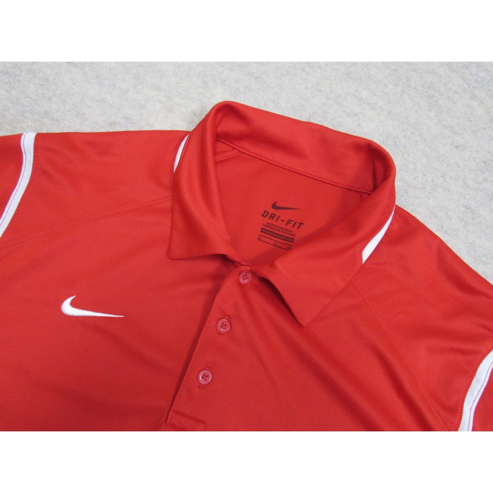 Nike Dri-FIT Mens XL Red White Piping Performance Golf Polo Shirt Short Sleeve